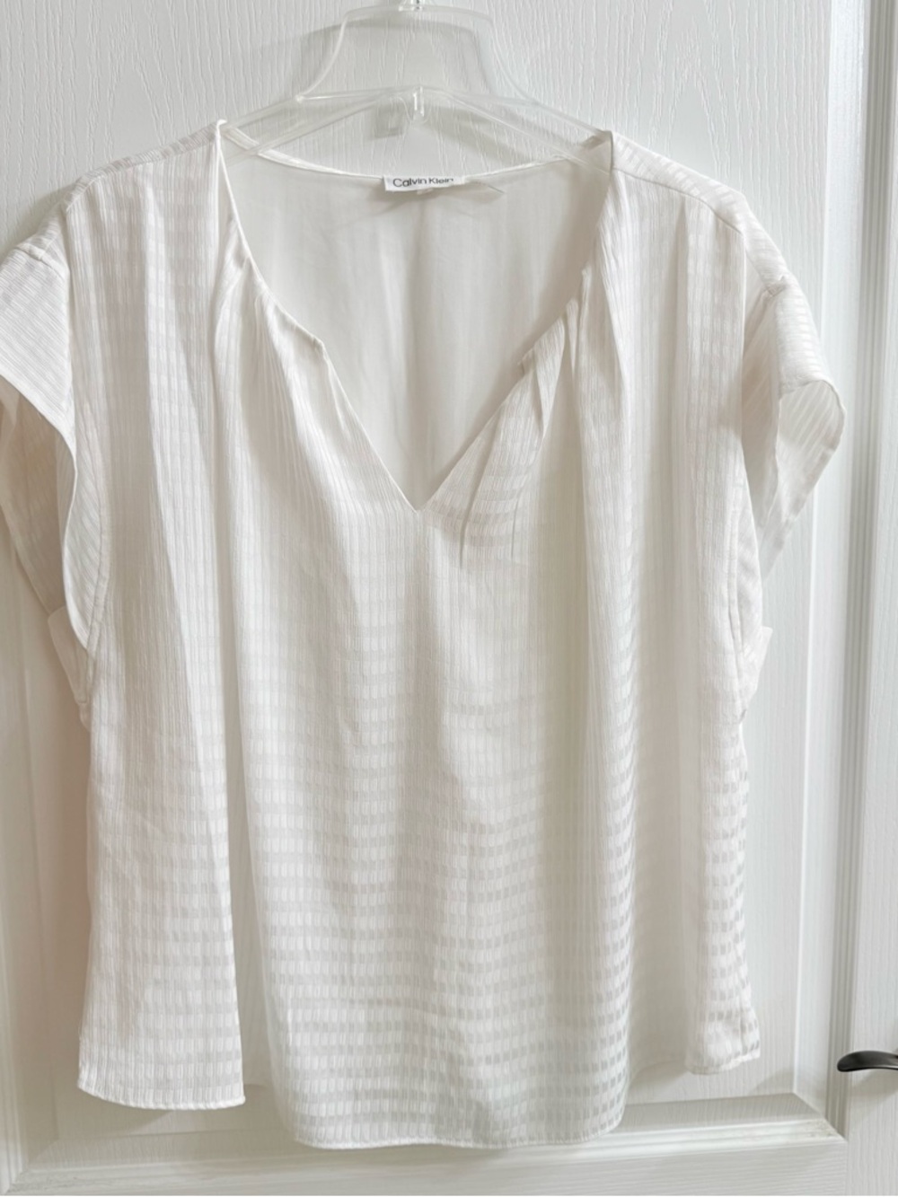 Calvin Klein Textured V-Neck Short Sleeve Blouse